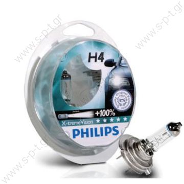 Λάμπες Philips H4 Σειρά X-Treme Vision +100% Σετ 2 Τεμάχια  Philips X-treme Vision H4 +100% Λάμπες Philips H4 Σειρά X-Treme Vision +100% Σετ 2 Τεμάχια  Philips X-treme Vision H4 +100%
