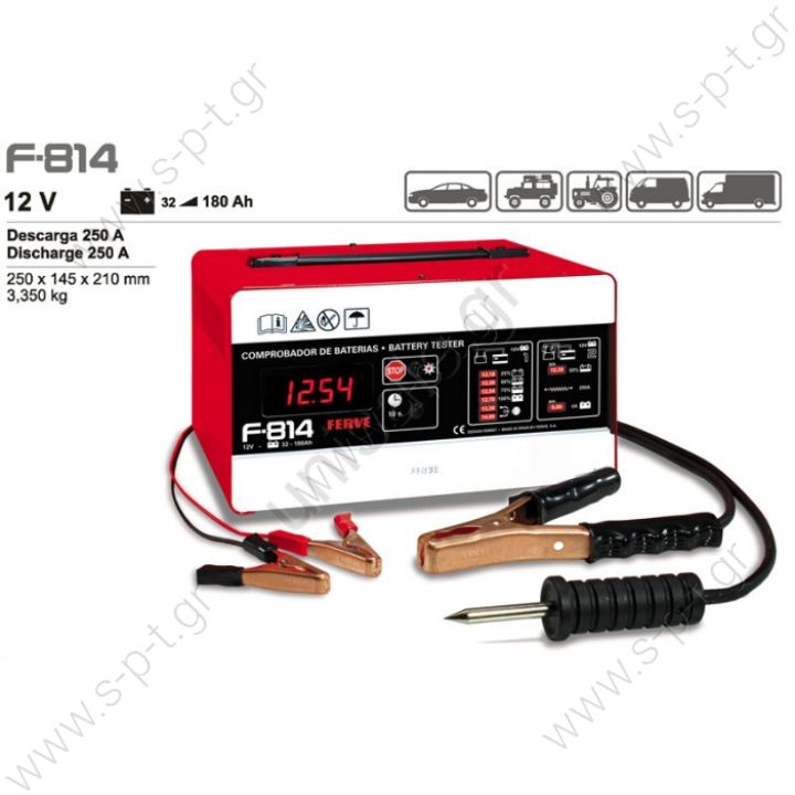 FERVE F814 TESTER ΜΠΑΤΑΡΙΑΣ ΨΗΦΙΑΚΟ ΔΟΚΙΜΑΣΤΙΚΟ ΤΗΣ ΚΑΤΑΣΤΑΣΗΣ ΤΗΣ ΜΠΑΤΑΡΙΑΣ  ΚΑΙ ΤΗΣ ΦΟΡΤΙΣΗΣ ΤΟΥ  ΔΥΝΑΜΟΥ   ΜΕ ΠΡΑΓΜΑΤΙΚΟ ΦΟΡΤΙΟ ΜΙΖΑΣ  ΓΙΑ ΟΧΗΜΑΤΑ 12V ΚΑΙ ΜΠΑΤΑΡΙΕΣ ΑΠΟ 32 ΕΩΣ 180 AΜΠΕΡ