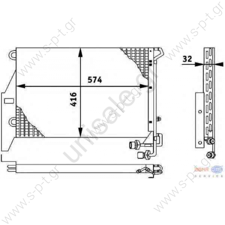 8FC 351 317-201  ΚΟΝΤΕΝΣΕΡ  HELLA 8FC 351 317-201 (8FC351317201), Condenser, Mercedes NG, SK MERCEDES:6455000154 - A6455000154    574x416x32 mm	         