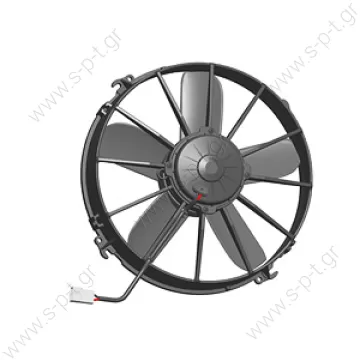 SPAL-VA01-BP70/LL-36A    0599.6977   Category: Axial Electrofans  TECHNICAL DATA Blades diameter (mm):	305 Total depth (mm):	95 Voltage (V):	24 Current input (A):	12,8 Airflow (mc/h):	2990   Installation guide:	Suction Manufacturer:	Spal - 
