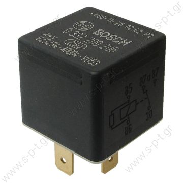 BOSCH 0332209206 ΡΕΛΕ   Relay Bosch 0332209206   24V   0332209206 24V 10/20A , for MAN, Evobus, Iveco, Volvo, Scania Flashing light, Bosch   Nr./Ref.: 5010306907 , 81.25902-6005 , A 004 545 11 05 , 4786690 , A 004 545 64 05 , 5006143961 , 1307010026 - 