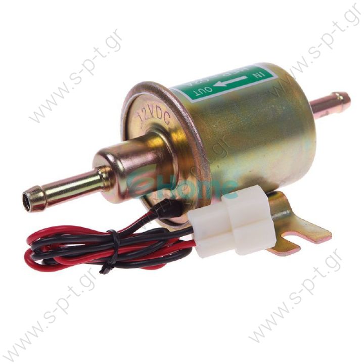 HEP-02 ΑΝΤΛΙΑ ΒΕΝΖΙΝΗΣ ΠΕΤΡΕΛΑΙΟΥ 12V electric fuel pump for car carburetor,  HEP02A  Self-priming up to 5 m - Hose connection 8 mm - Delivers up to 70 L per hour Consists of	- Universal diesel lift pump, 12 V -2 cables -T-connector Unit 