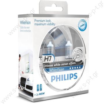 PHILIPS White Vision Headlight Halogen Bulbs Xenon Effect H7 Twin Pack - 