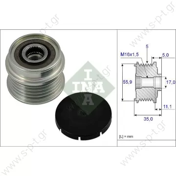 535 0005 10  INA  ΤΡΟΧΑΛΙΑ ΔΥΝΑΜΟΥ  AUDI A4, SEAT IBIZA II, VW POLO CLASSIC  5 PV  90-05 AUDI A4 VOLKSWAGEN PASSAT F00M991045 038903119M F-00M-991-045 038-903-119M F-225653 Audi / VW / Seat / Skoda  Cargo 230302 332295 Woods EC4082 Bosch/Valeo  - 