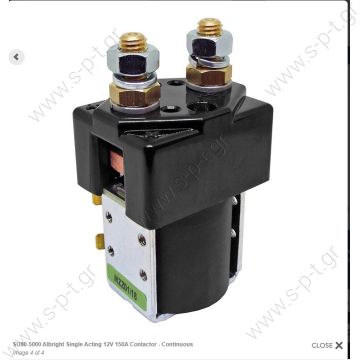 SU80-5000 ALBRIGHT   ΡΕΛΕ  ΕΝΙΣΧΥΜΕΝΟ  12V 150A     Single Acting 12V 150A Contactor - Continuous  Model:  SU80-5000  Brand:  Albright Colour:  Black Voltage:  12V DC Amperage:  150A Material:  Copper/Silver/Bakelite/Steel Coil type:  Continuous - 