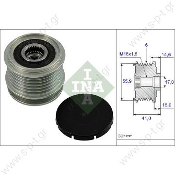535001010, INA INA ΤΡΟΧΑΛΙΑ ΔΥΝΑΜΟ    BOSCH AUDI A3, VW GOLF IV, SEAT,ALHAMBRA    RML Ref 500-383 Bosch Clutch Pulley Audi / VW / Seat / Skoda